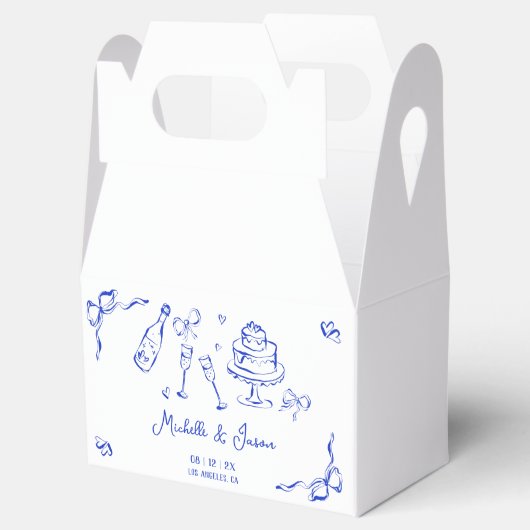 Einzigartiges Quirky Hand Drawn Blue French Bow Fo Geschenkschachtel (Geöffnet)