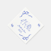 Einzigartiges Quirky Hand Drawn Blue French Bow Fo Serviette (Ecke)