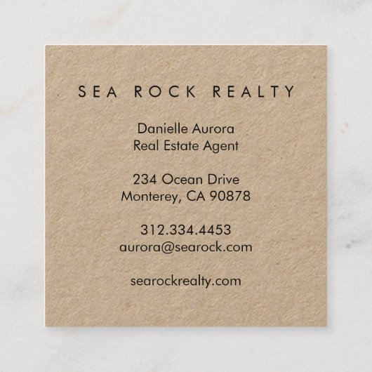 Einzigartiges Real Anwesen Agent Rocks Beach Foto Quadratische Visitenkarte (Rückseite)