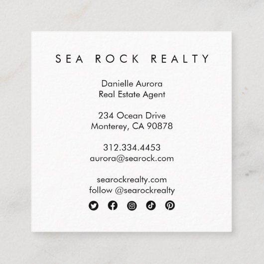 Einzigartiges Real Anwesen Agent Rocks Ocean Beach Quadratische Visitenkarte (Rückseite)