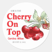 Einzigartiges Red Cherry mit Top Baby Dusche Runder Aufkleber (Vorderseite)