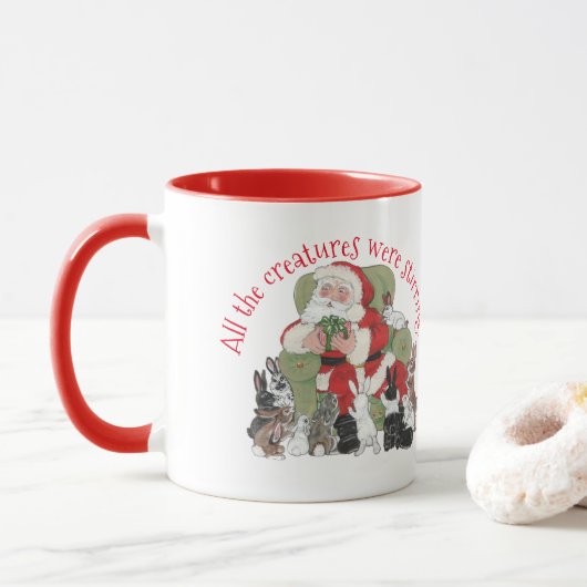 Einzigartiges Red Santa Bunny Rabbit Weihnachten Tasse (Mit Donut)