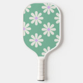 Einzigartiges Retro Floral Monogramm Grün & Lavend Pickleball Schläger (Rückseite)