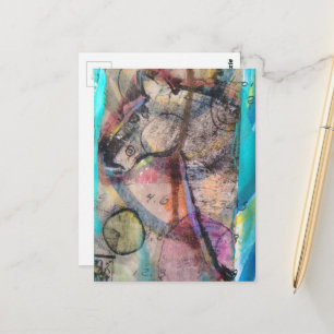 Einzigartiges Retro-Pferd auf blauem Hintergrund M Postkarte