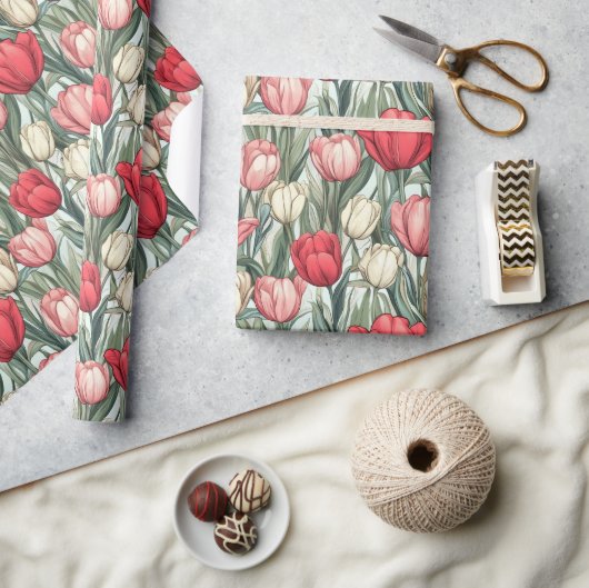 Einzigartiges Retro Tulip Wrapping Paper Geschenkpapier (Kunsthandwerk)