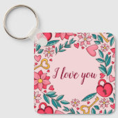 Einzigartiges Rosa Blumenherz I Liebe You Mthers D Schlüsselanhänger (Vorderseite)