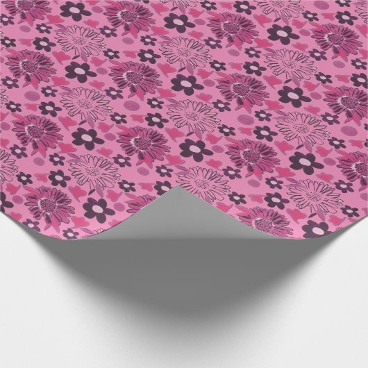 Einzigartiges rosa Blumenmuster Geschenkpapier (Ecke)