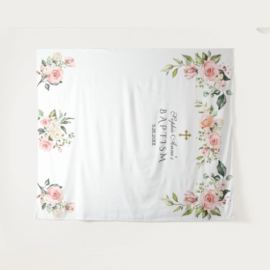 Einzigartiges Rosa Blush Bloral Taufe Foto Prop. Wandteppich (Vorderseite (Horizontal))