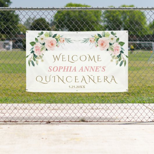 Einzigartiges rosa Blütenblütenblatt Quinceañera B Banner (Insitu)