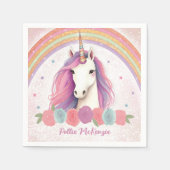 Einzigartiges Rosa Einhorn, Rose, Rainbow Birthday Serviette (Vorderseite)