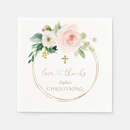 Einzigartiges Rosa Floral Gold Kalligrafie Christe Serviette (Vorderseite)