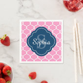 Einzigartiges rosa Gittermuster Navy Blue Monogram Serviette (Beispiel)