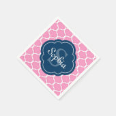 Einzigartiges rosa Gittermuster Navy Blue Monogram Serviette (Ecke)
