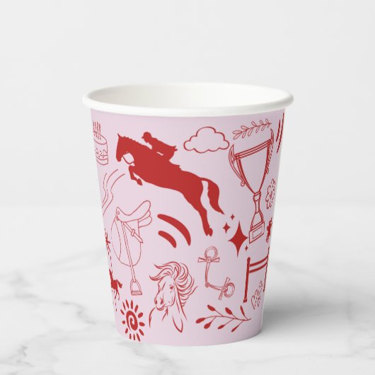 Einzigartiges Rosa Pferdchen Pferderennfahrer Pony Pappbecher (Rückseite)