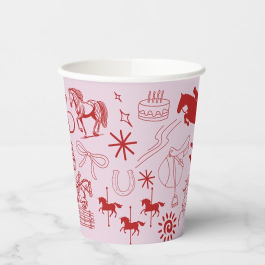 Einzigartiges Rosa Pferdchen Pferderennfahrer Pony Pappbecher (Links)