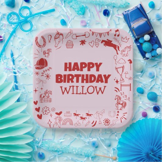 Einzigartiges Rosa Pferdchen Pferderennfahrer Pony Pappteller (Party)