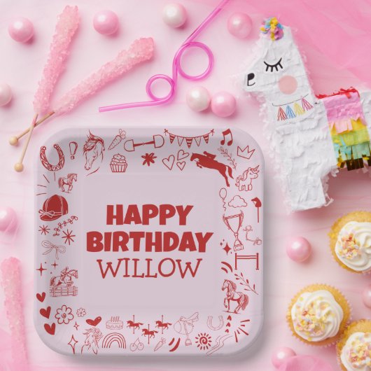 Einzigartiges Rosa Pferdchen Pferderennfahrer Pony Pappteller (Party)