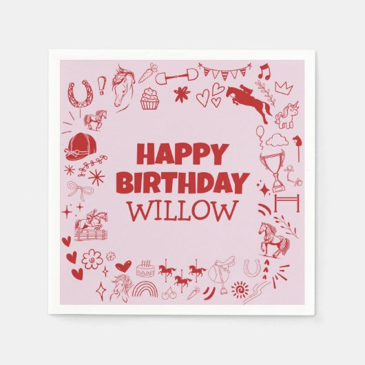 Einzigartiges Rosa Pferdchen Pferderennfahrer Pony Serviette (Vorderseite)