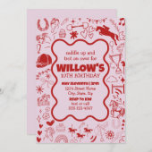 Einzigartiges Rosa Pferdchen Reittier Geburtstag Einladung (Vorne/Hinten)