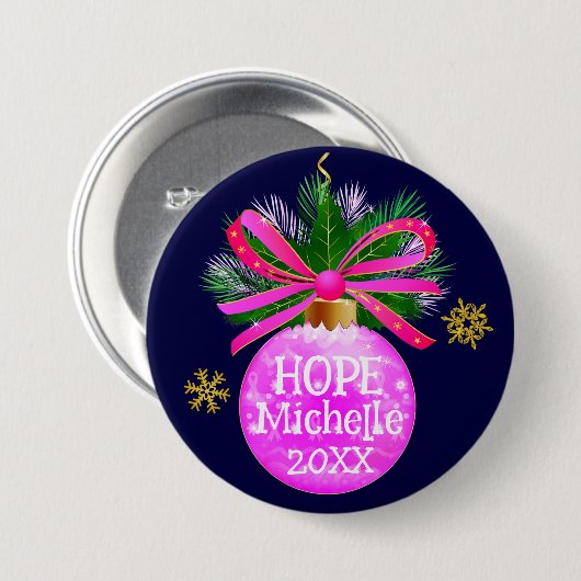 Einzigartiges rosa Ribbon Bauble Button (Vorne & Hinten)