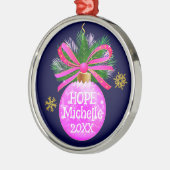 Einzigartiges rosa Ribbon Bauble Ornament Aus Metall (Links)