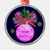 Einzigartiges rosa Ribbon Bauble Ornament Aus Metall (Vorne)