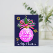 Einzigartiges rosa Ribbon Bauble Postkarte (Stehend Vorderseite)