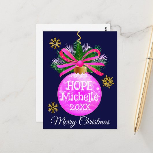 Einzigartiges rosa Ribbon Bauble Postkarte (Vorderseite/Rückseite Beispiel)