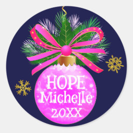 Einzigartiges rosa Ribbon Bauble Runder Aufkleber