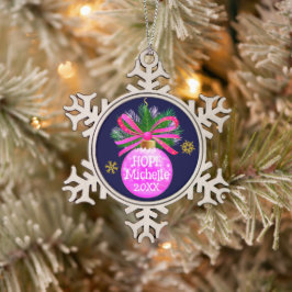 Einzigartiges rosa Ribbon Bauble Schneeflocken Zinn-Ornament