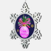 Einzigartiges rosa Ribbon Bauble Schneeflocken Zinn-Ornament (Rechts)