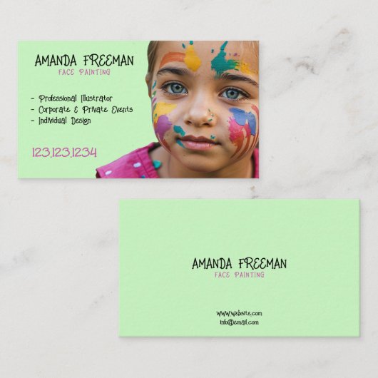 Einzigartiges rosa und grüne Kinder-Gesichtsmaler Visitenkarte (Vorne/Hinten)