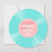 Einzigartiges Rosa und Türkis Vinyl Record Geburts Einladung (Rückseite)