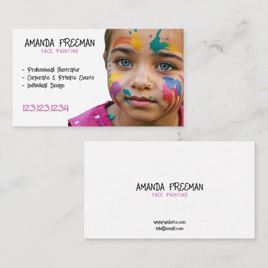 Einzigartiges rosa und weiße Kinder-Gesichtsmaler Visitenkarte (Vorne/Hinten)