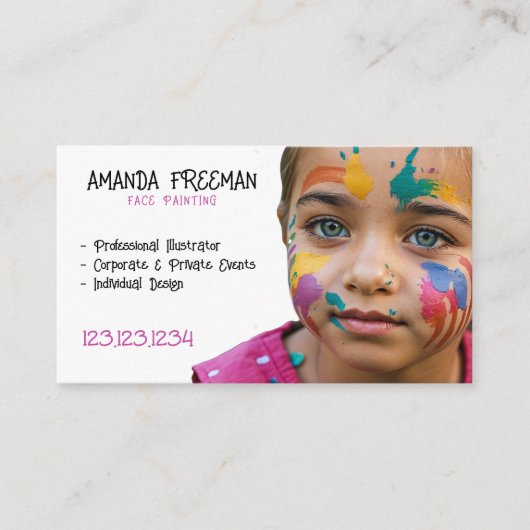 Einzigartiges rosa und weiße Kinder-Gesichtsmaler Visitenkarte (Vorderseite)