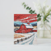 Einzigartiges rotes Winter-Scheunen-Gemälde Postkarte (Stehend Vorderseite)