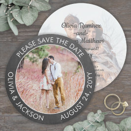 Einzigartiges Round Foto Moderne Graue Chalkboard- Save The Date