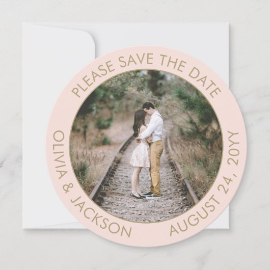Einzigartiges Round Foto Modernes Blush Pink Gold Save The Date (Vorderseite)