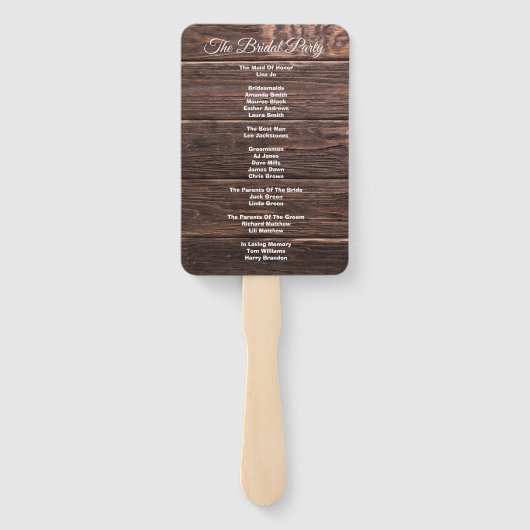 Einzigartiges Rustikales Brautpaarprogramm Hand Fa Fächer (Rückseite)