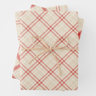 Einzigartiges Rustikales Creme & Rot Geschlängelte Geschenkpapier Set