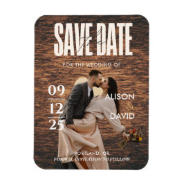 Einzigartiges rustikales Holz-Foto Save the Date H Magnet