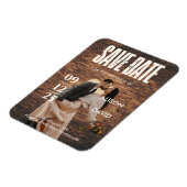 Einzigartiges rustikales Holz-Foto Save the Date H Magnet (Linke Seite)