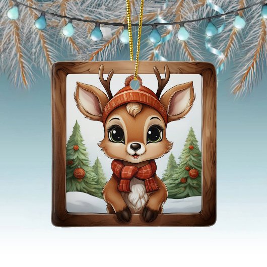 Einzigartiges rustikales Weihnachts-Rentier-Liebha Keramikornament