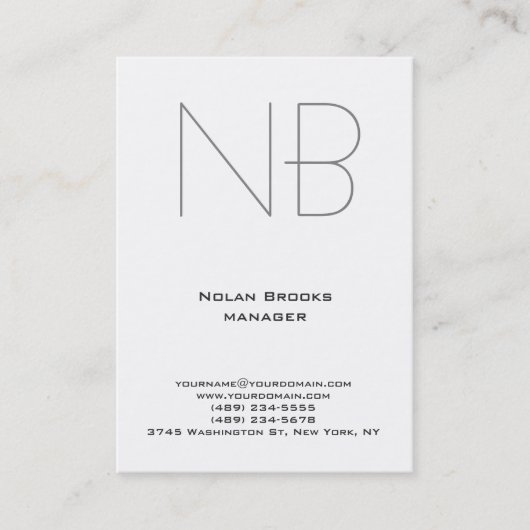 Einzigartiges, schlichtes, weißgraues Monogramm Visitenkarte (Vorderseite)