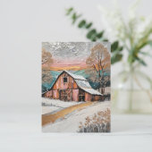 Einzigartiges schönes Winter-Barn-Gemälde Postkarte (Stehend Vorderseite)