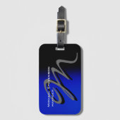 Einzigartiges Schwarz-Blau-Monogramm Gepäckanhänger (Vorderseite Vertikal)