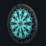 Einzigartiges Schwarz-Flora-Abstract-Design Dartscheibe<br><div class="desc">Einzigartige Blume aus schwarzem Fraktal mit Aqua-Blätter und Highlights auf klassischem Dartboard-Design. Die Blätter haben einen glänzenden Metalllook.  Modernes,  digitales abstraktes Design. Fröhliche,  klassische Aqua-Blumenmuster auf schwarzem Hintergrund. Viel Spaß!  Originelles Design von Anura Design Studio.</div>