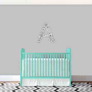 Einzigartiges Schwarz-Weiß-Floral Monogramm M Wand