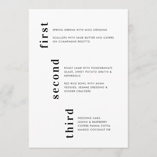 Einzigartiges Schwarz-weißes Hochsetzen Menükarte (Vorderseite)