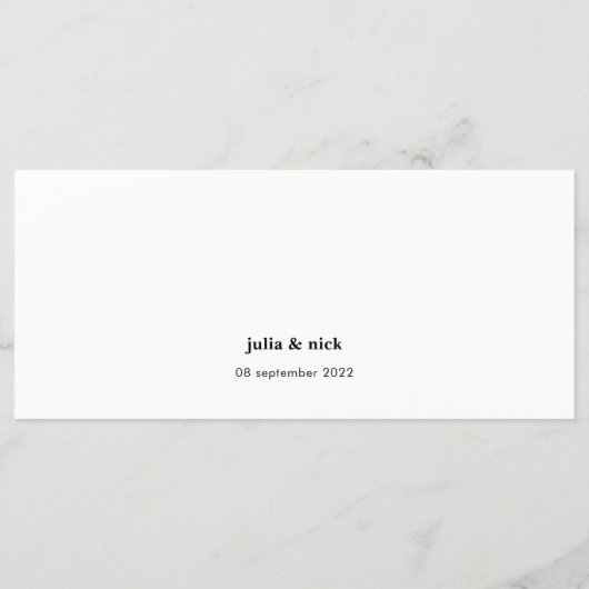 Einzigartiges Schwarz-weißes, horizontales Hochzei Menükarte (Rückseite)